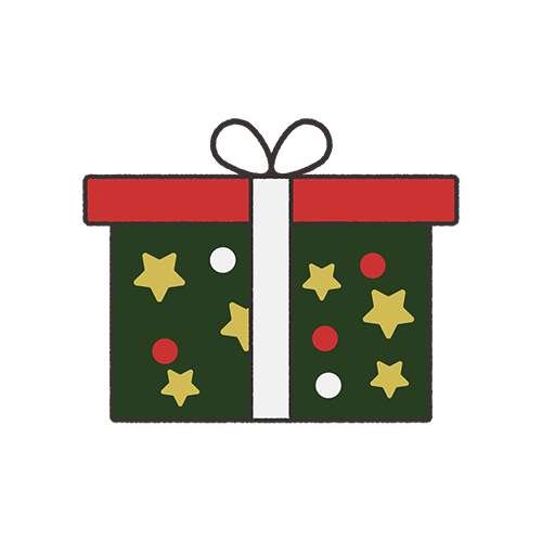 クリスマスプレゼントの箱（緑）境界線ありのイラスト