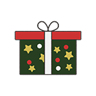 クリスマスプレゼントの箱（緑）境界線ありのイラスト