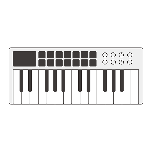ドラムパッド付MIDIキーボードアイコンのイラスト