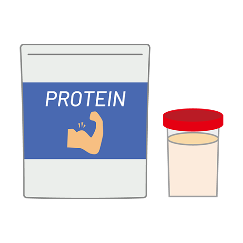 青色のパッケージのプロテインのイラスト