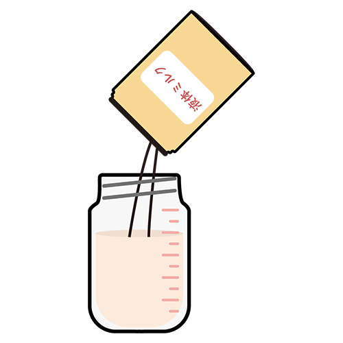 缶の液体ミルクを注ぐ哺乳瓶のイラスト