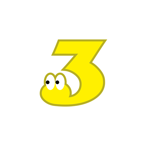 数字に目が付いた文字３のイラスト
