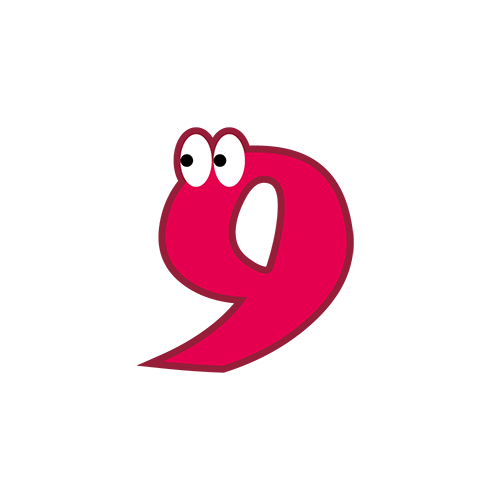 数字に目が付いた文字９のイラスト