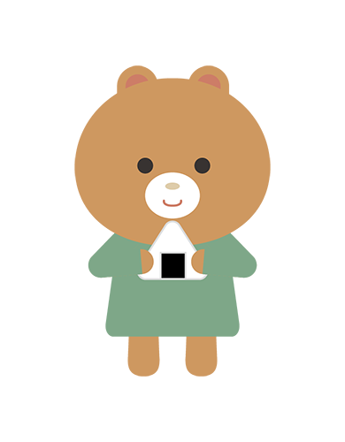 おにぎりを食べるくまキャラクターのイラスト