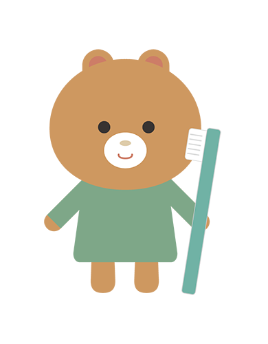 歯ブラシを持つくまキャラクターのイラスト