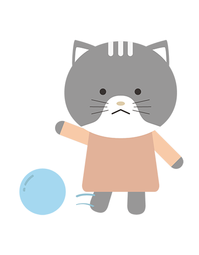 ボールで遊ぶねこキャラクターのイラスト
