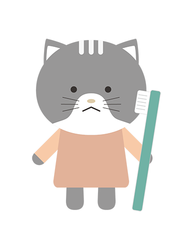 歯ブラシを持つねこキャラクターのイラスト