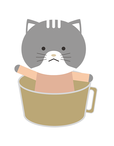 コップの中に入ったねこキャラクターのイラスト