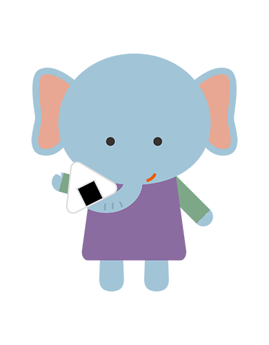 おにぎりを食べるぞうキャラクターのイラスト