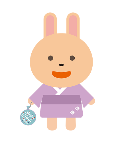 水風船を持った浴衣姿のうさぎキャラクターのイラスト
