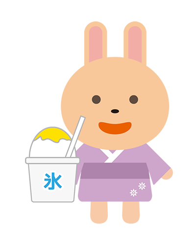 かき氷を持った浴衣姿のうさぎキャラクターのイラスト