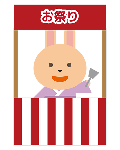 出店を出す浴衣姿のうさぎキャラクターのイラスト