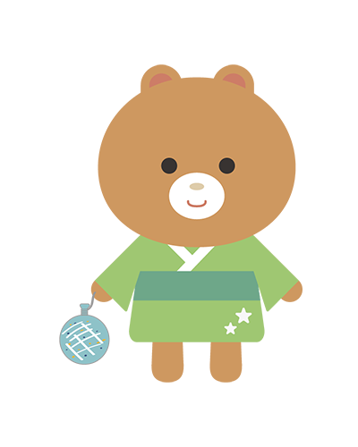 水風船を持った浴衣姿のくまキャラクターのイラスト
