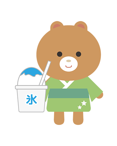 かき氷を持った浴衣姿のくまキャラクターのイラスト