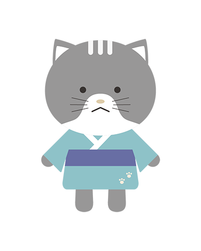 浴衣姿のねこキャラクターのイラスト