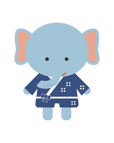 浴衣姿のぞうキャラクターのイラスト