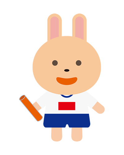 リレーのバトンを持つ体操服姿のうさぎキャラクターのイラスト