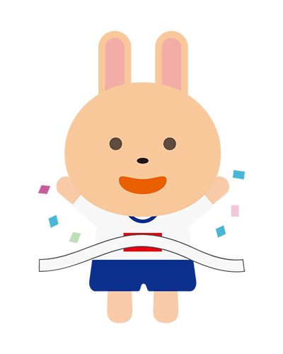 徒競走でゴールした体操服姿のうさぎキャラクターのイラスト