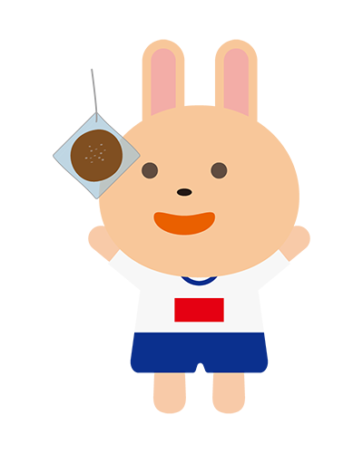 パン食い競争をしている体操服姿のうさぎキャラクターのイラスト