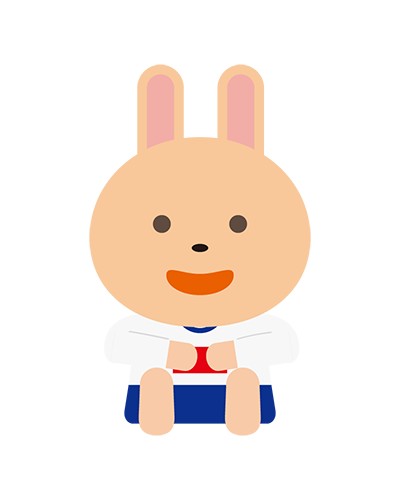 体育座りで待機している体操服姿のうさぎキャラクターのイラスト