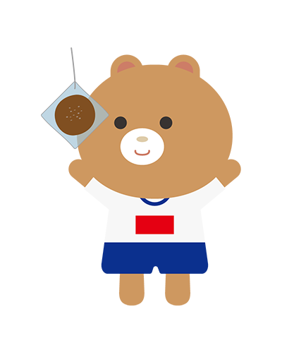 パン食い競争をしている体操服姿のくまキャラクターのイラスト
