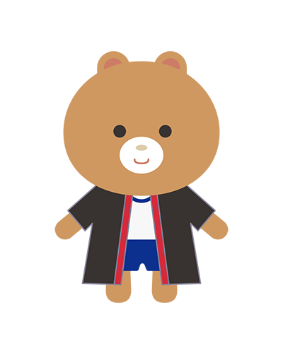 体育祭で応援団をしているくまキャラクターのイラスト