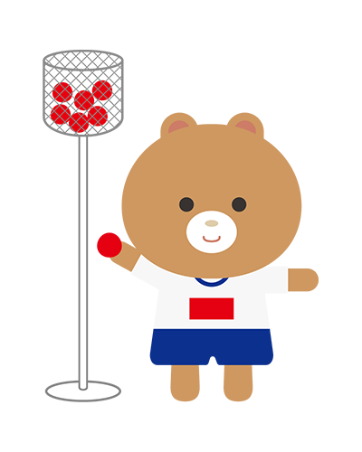 玉入れ競争をしている体操服姿のくまキャラクターのイラスト