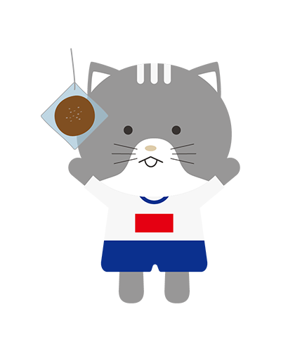 パン食い競争をしている体操服姿のねこキャラクターのイラスト