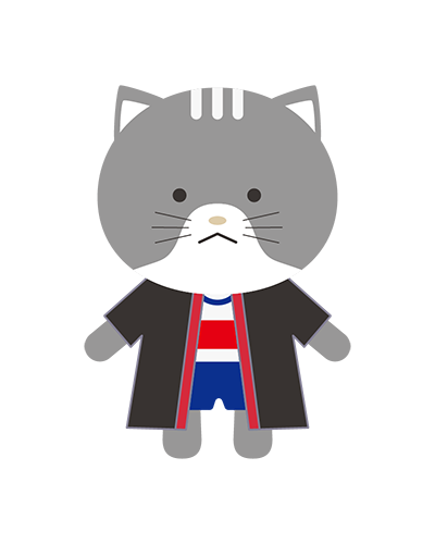 体育祭で応援団をしているねこキャラクターのイラスト