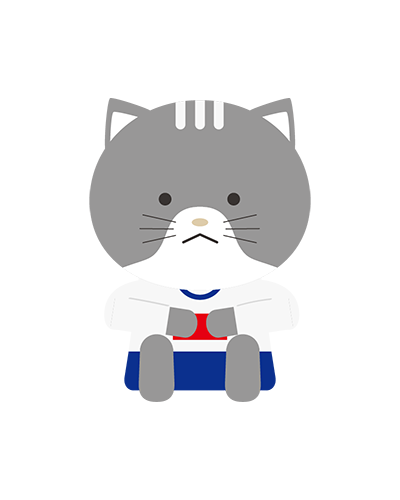 体育座りで待機している体操服姿のねこキャラクターのイラスト
