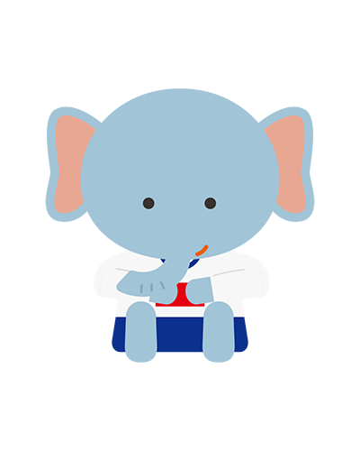 体育座りで待機している体操服姿のぞうキャラクターのイラスト