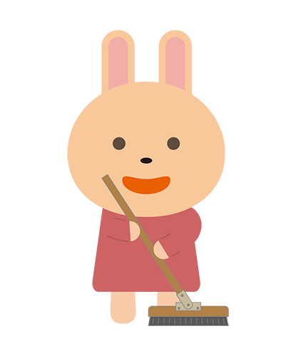 ほうきで掃除をしているうさぎキャラクターのイラスト