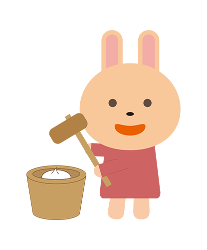 餅つきをしているうさぎキャラクターのイラスト