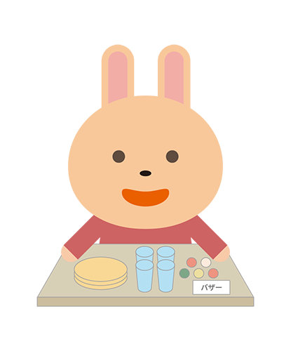 バザーをしているうさぎキャラクターのイラスト