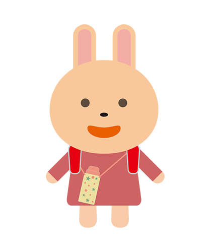 水筒とランドセルを背負ったうさぎキャラクターのイラスト