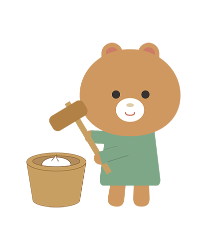 餅つきをしているくまキャラクターのイラスト