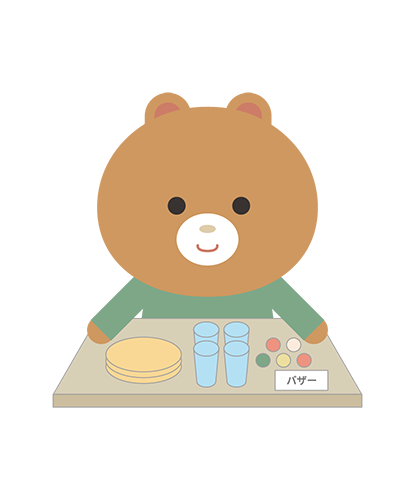 バザーをしているくまキャラクターのイラスト