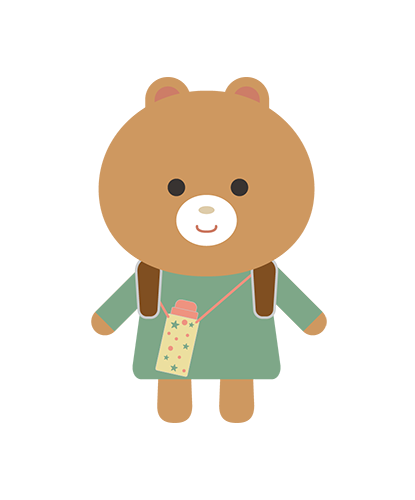水筒とランドセルを背負ったくまキャラクターのイラスト