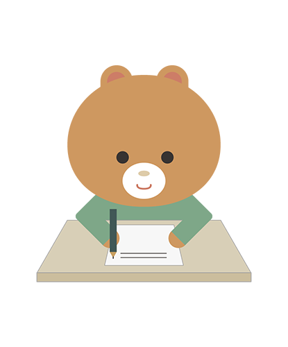 文字を書いているくまキャラクターのイラスト