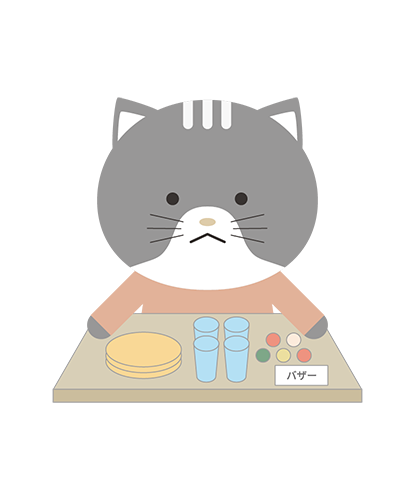 バザーをしているねこキャラクターのイラスト