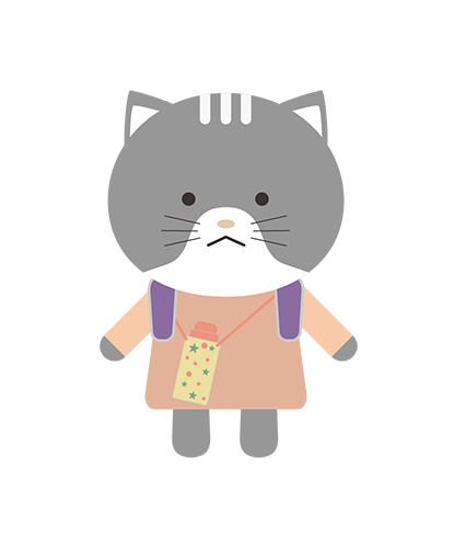 水筒とランドセルを背負ったねこキャラクターのイラスト