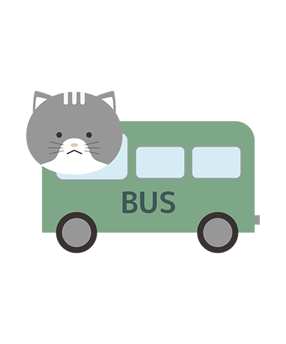 スクールバスに乗ったねこキャラクターのイラスト
