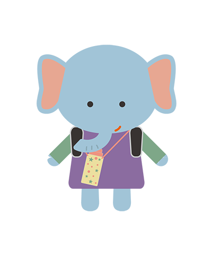 水筒とランドセルを背負ったぞうキャラクターのイラスト