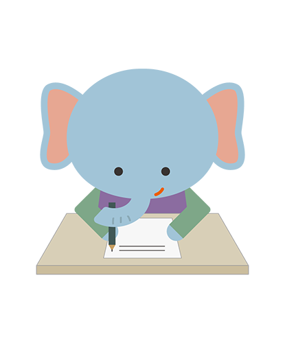 文字を書いているぞうキャラクターのイラスト