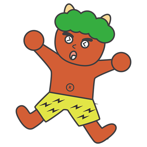 豆をまかれてびっくりしている鬼